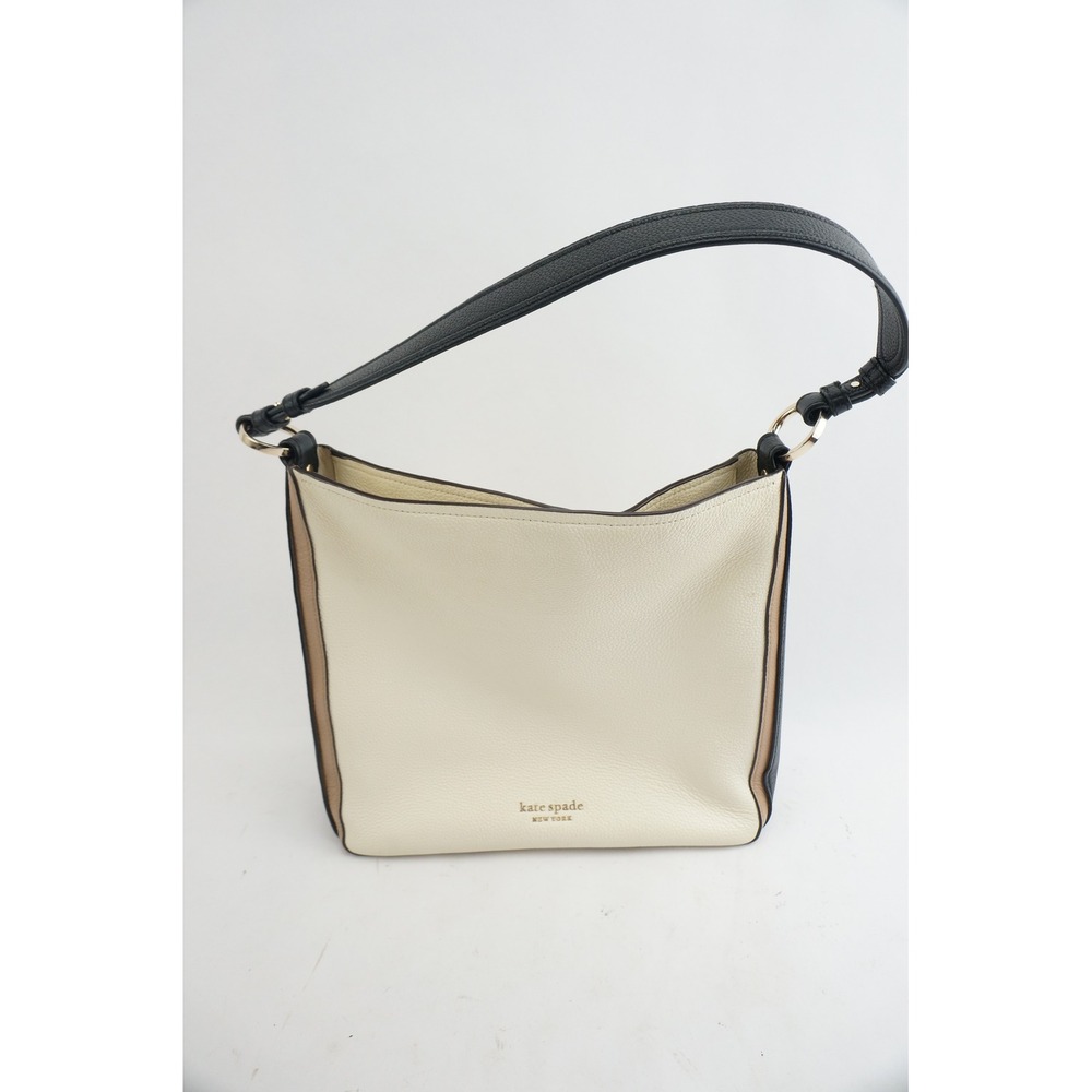 Kate Spade Hudson Hobo Shoulder Bag Cream Black Tan Pebbled Leather VGC‎